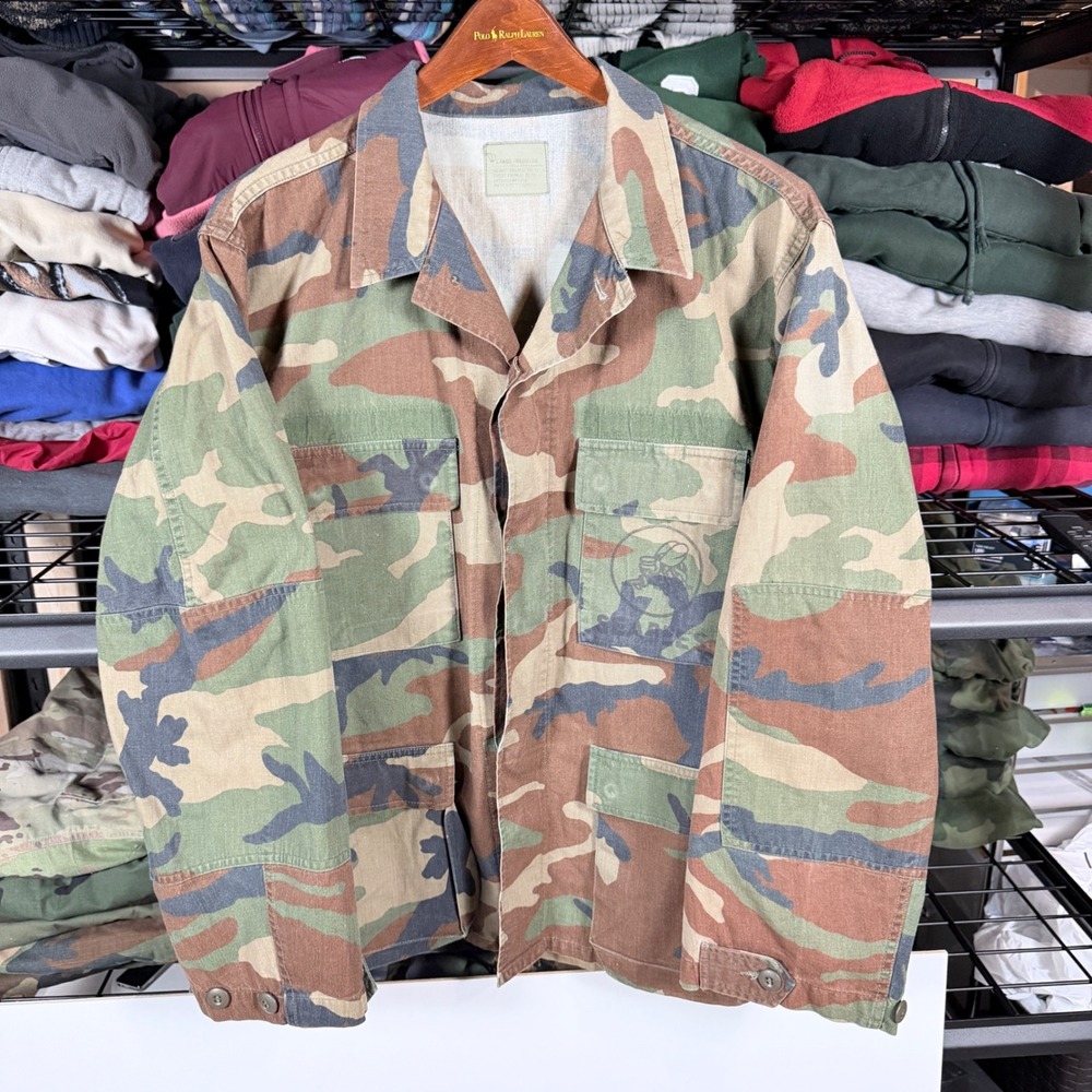 Vintage Woodland Camo Military Field Jacket Large Regular Mens US Army